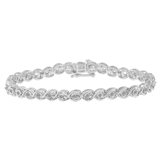.925 Sterling Silver 1/2 Cttw Diamond Criss-Cross Miracle-Set 7in Link Bracelet (I-J Color, I2-I3 Clarity)