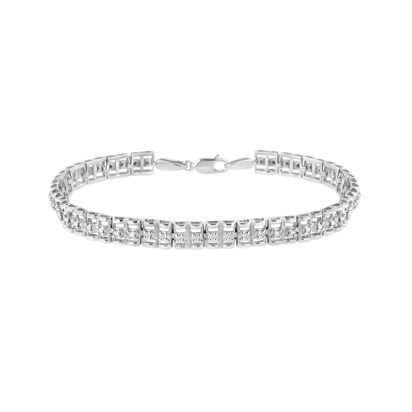.925 Sterling Silver 1/10 Cttw Diamond Double-Link 7in Rolex Tennis Bracelet (I-J Color, I3 Clarity)