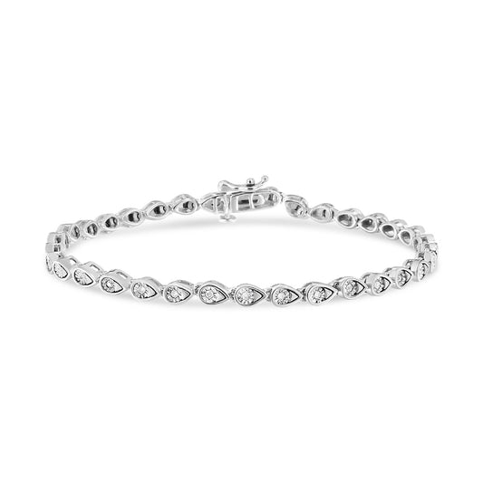 .925 Sterling Silver 1/10 Cttw Round-Cut Diamond Pear Link 7.25in Bracelet (I-J Color, I2-I3 Clarity)
