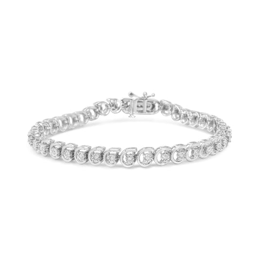 .925 Sterling Silver 1/4 Cttw Diamond "C" Link Bracelet (I-J Color, I2-I3 Clarity) - 7.25 Inches