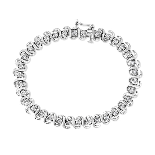 .925 Sterling Silver 1/2 Cttw Round-Cut Diamond Miracle Set "S" Link Bracelet - Size 7.50in - (I-J Color, I2-I3 Clarity)