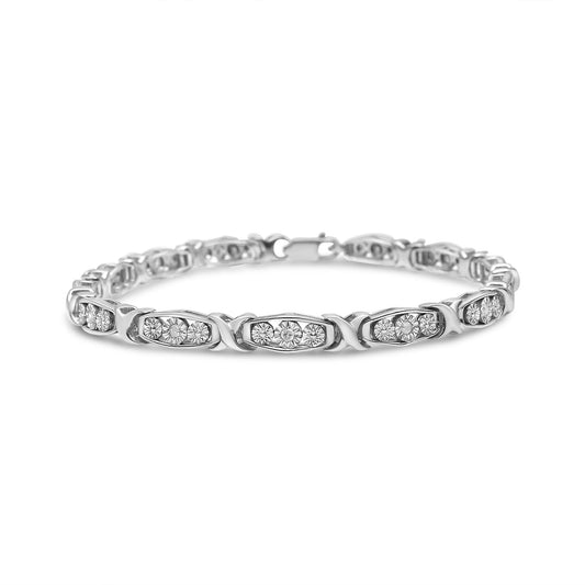 .925 Sterling Silver 1/10 Cttw Diamond Miracle Set 3 Stone Link Bracelet (I-J Color, I2-I3 Quality) - 7.25 Inches