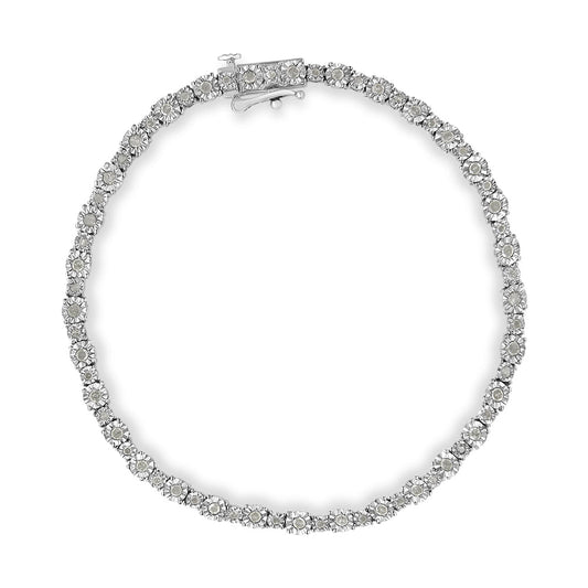 .925 Sterling Silver 1.00 Cttw Round Diamond Miracle-Set Link Bracelet (I-J Color, I3-Promo Clarity) - 7.25in