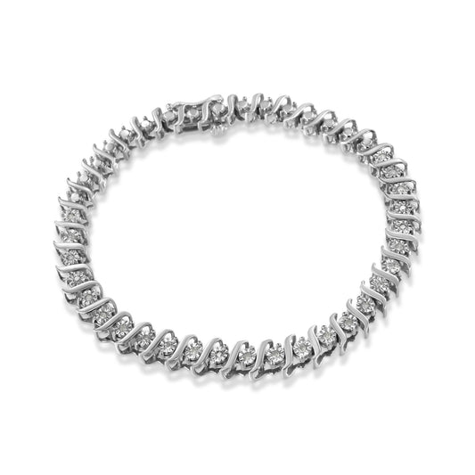 .925 Sterling Silver 1/4 Cttw Diamond Miracle-Set "S" Link Tennis Bracelet (I-J Color, I3 Clarity) - Size 7.25in