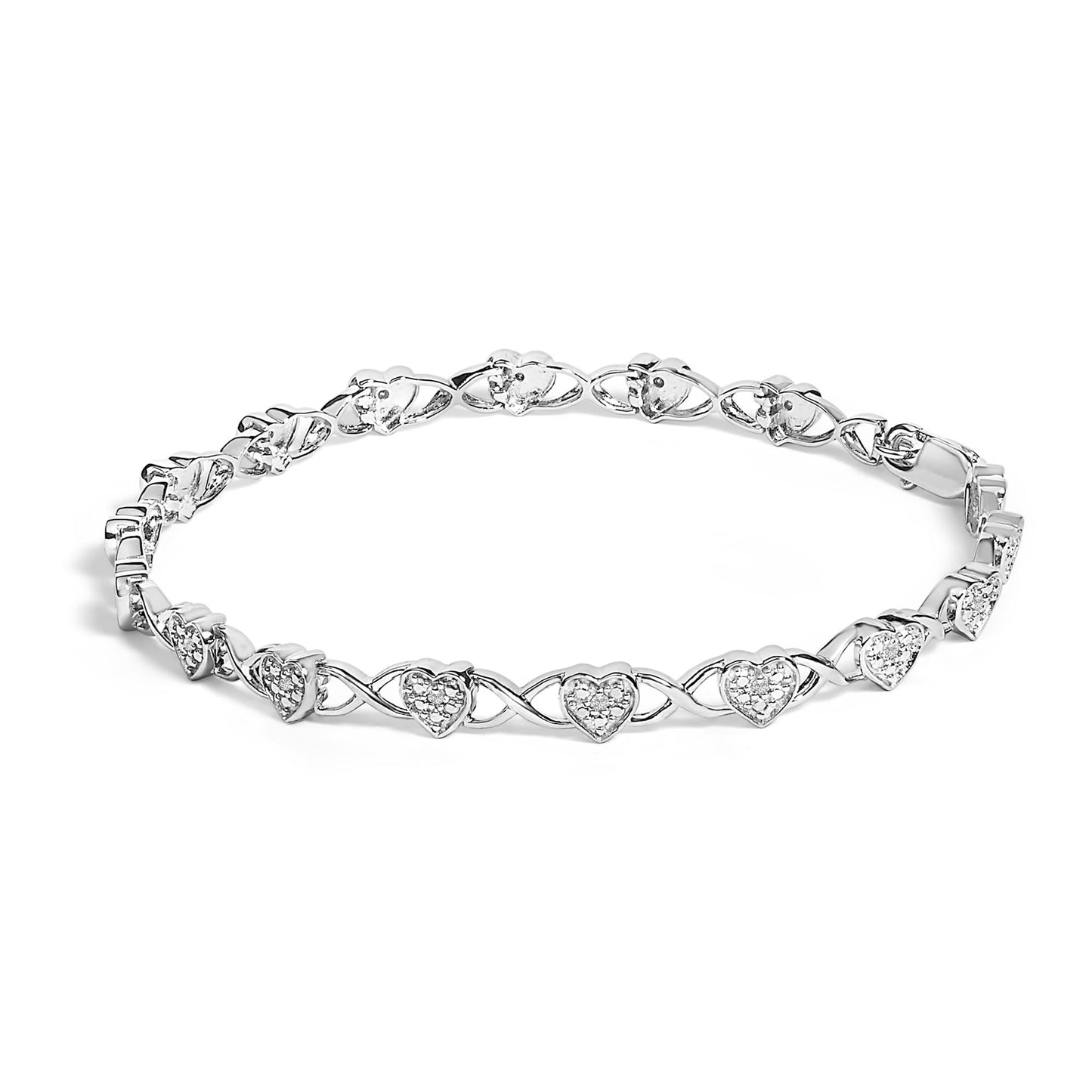 .925 Sterling Silver Diamond Accent Heart Link Bracelet (I-J Color, I3 Clarity) - 7.25in