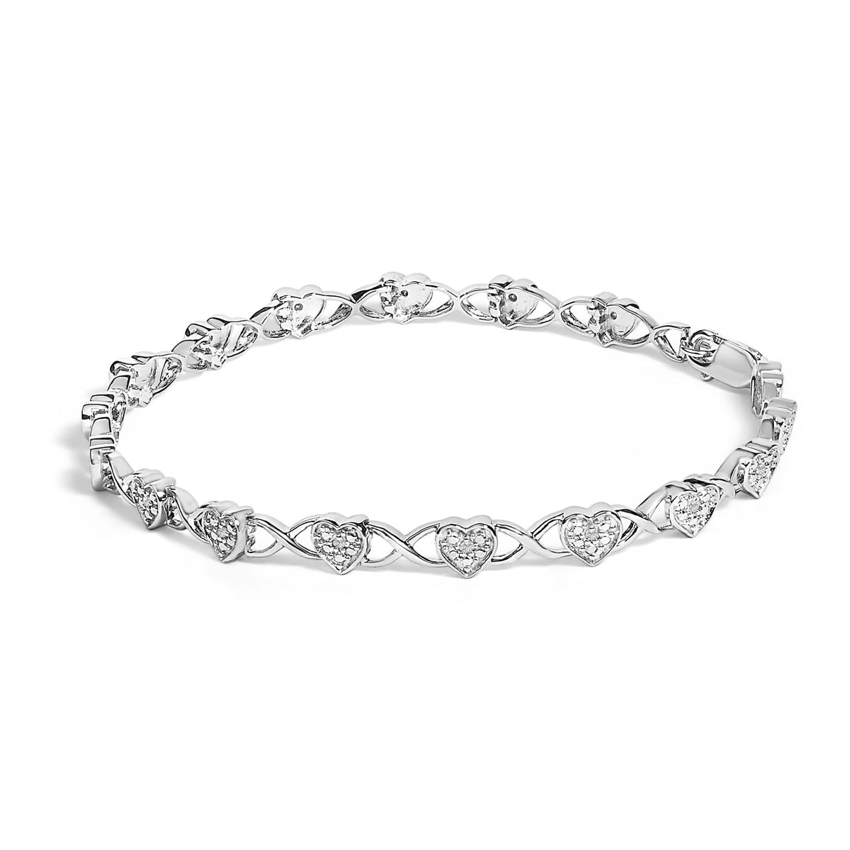 .925 Sterling Silver Diamond Accent Heart Link Bracelet (I-J Color, I3 Clarity) - 7.25in