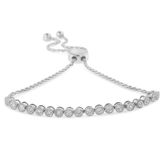 .925 Sterling Silver Miracle-Set Diamond Accented 6in-9in Adjustable Beaded Tennis Bolo Bracelet (H-I Color, I2-I3 Clarity)