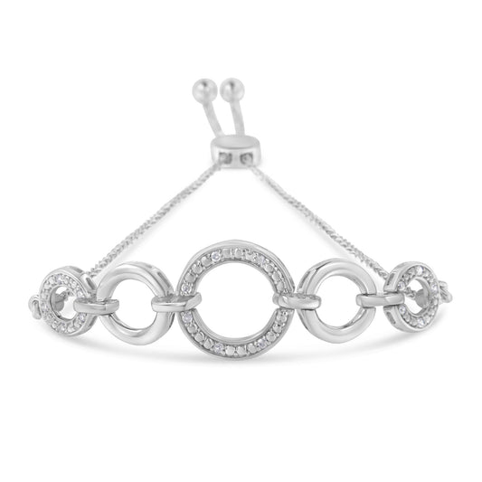 .925 Sterling Silver Diamond Accented Graduated Infinity Open Circle 6in-9in Adjustable Bolo Bracelet (H-I Color, I2-I3 Clarity)