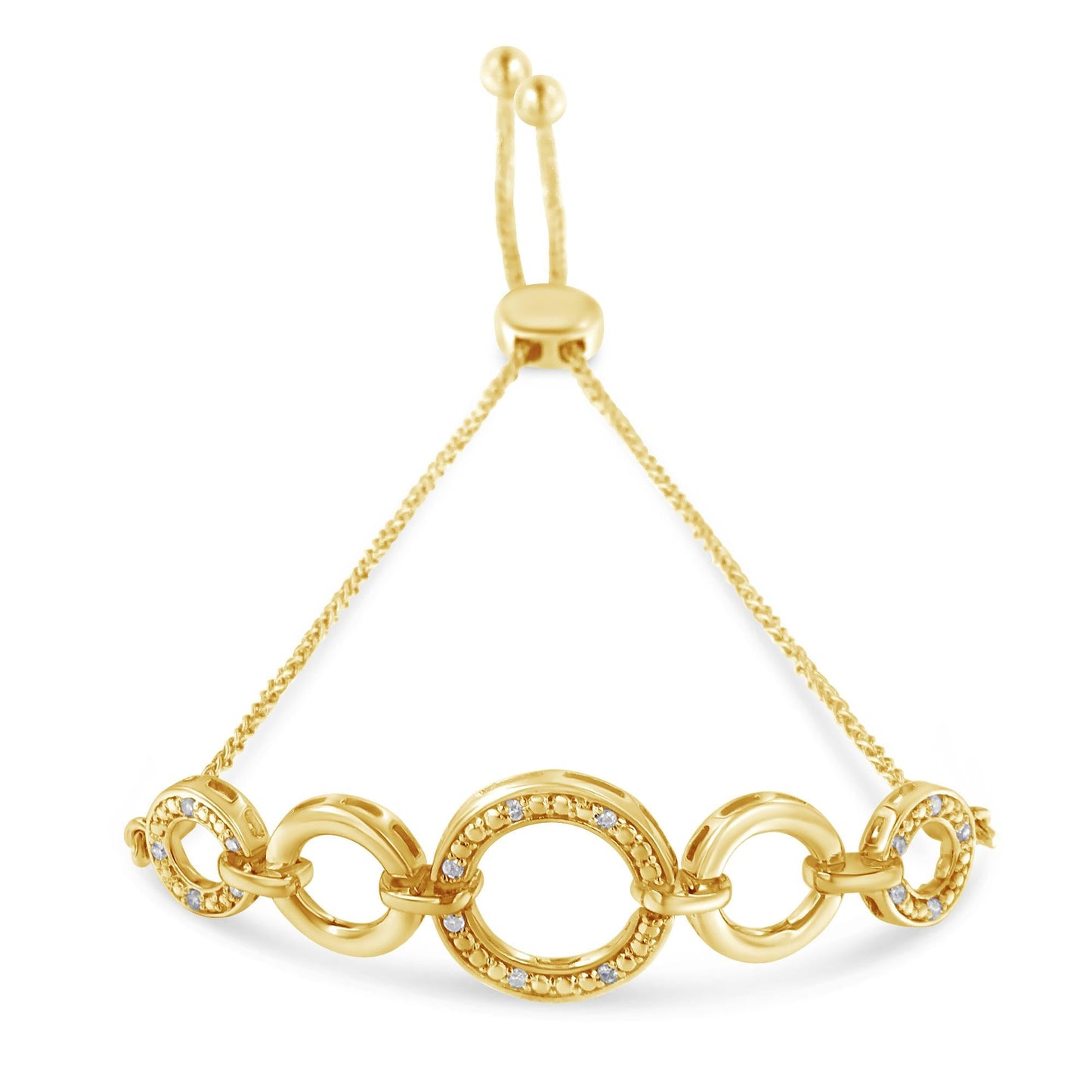 10K Yellow Gold over .925 Sterling Silver Diamond Accented Graduated Infinity Open Circle 6in-9in Adjustable Bolo Bracelet (H-I Color, I2-I3 Clarity)