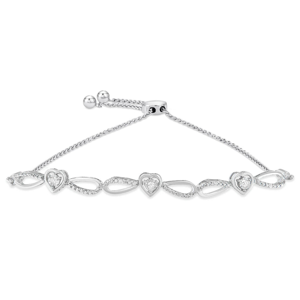 .925 Sterling Silver Diamond Accent Heart and Infinity 6in-9in Adjustable Bolo Bracelet (I-J Color, I3 Clarity)