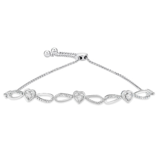 .925 Sterling Silver Diamond Accent Heart and Infinity 6in-9in Adjustable Bolo Bracelet (I-J Color, I3 Clarity)