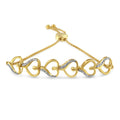 10K Yellow Gold over .925 Sterling Silver Diamond Accented Open Hearts 6in-9in Adjustable Chain Bolo Bracelet (H-I Color, I2-I3 Clarity)