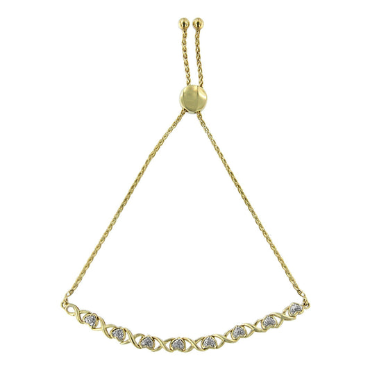 10K Yellow Gold over .925 Sterling Silver 1/10 Cttw Diamond Heart and X-Link 6in-9in Adjustable Bolo Bracelet (H-I Color, I2-I3 Clarity)