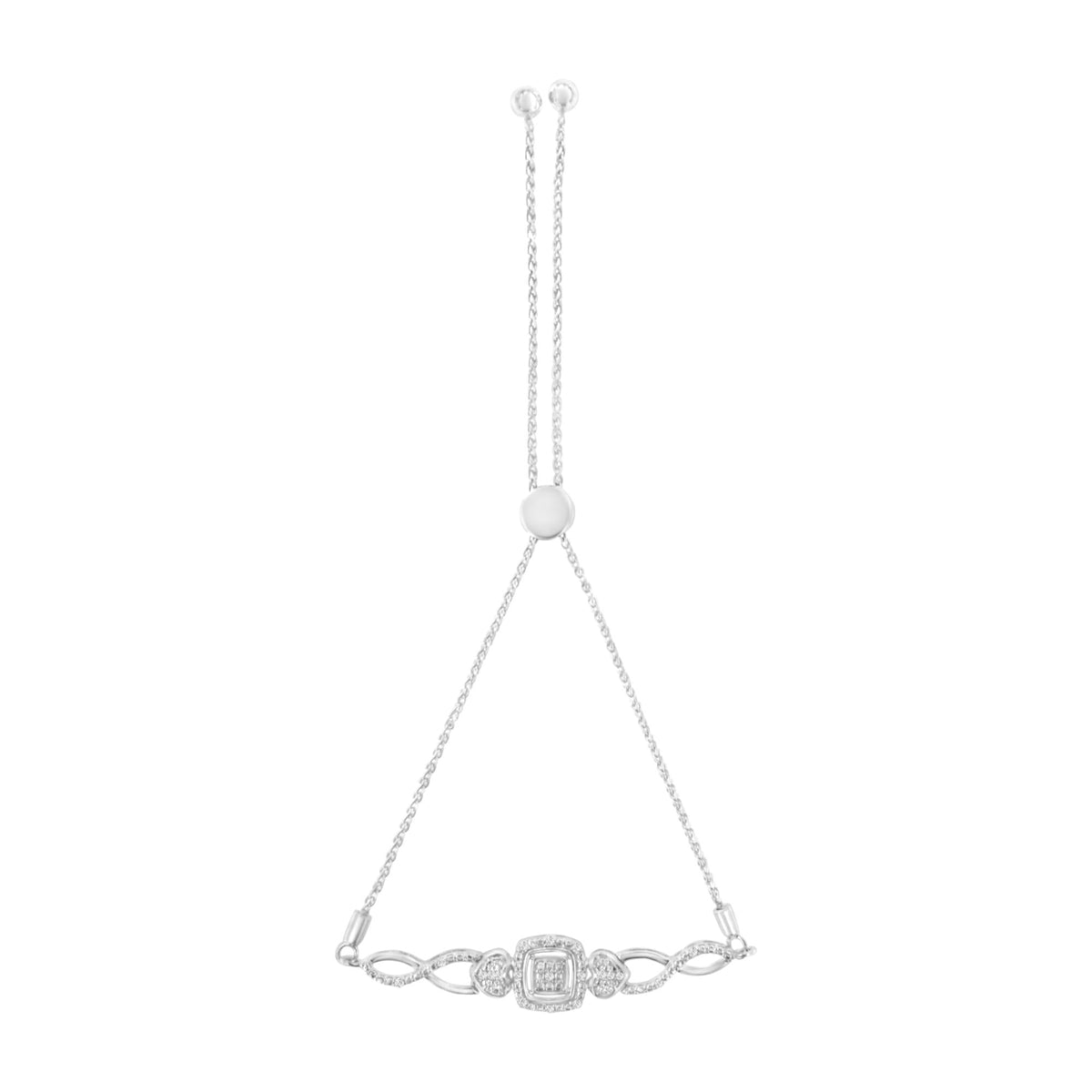Silver bracelet with a chain and clasp on a white background
