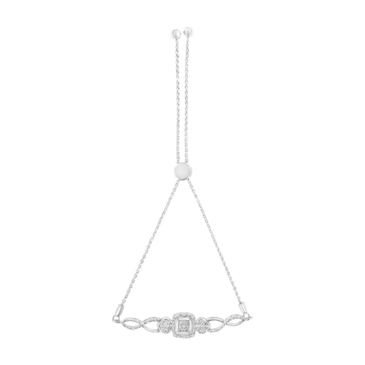 Silver bracelet with a chain and clasp on a white background