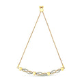 14K Yellow Gold Plated .925 Sterling Silver 1/10 Cttw Diamond Wave and Hearts Bolo Bracelet (I-J Color, I2-I3 Clarity) - 4in-10in Adjustable