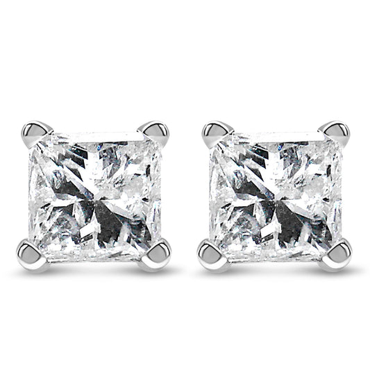 Discover Timeless Elegance: 10k White Gold Princess-Cut Diamond Stud Earrings
