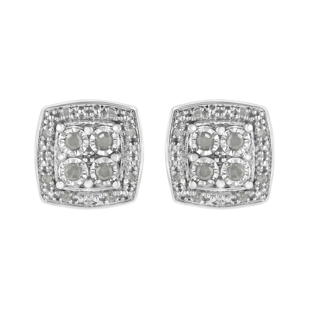 .925 Sterling Silver 1/4 cttw Round Cut Diamond Square Shape Milgrain Stud Earrings (I-J Color, I3 Clarity)