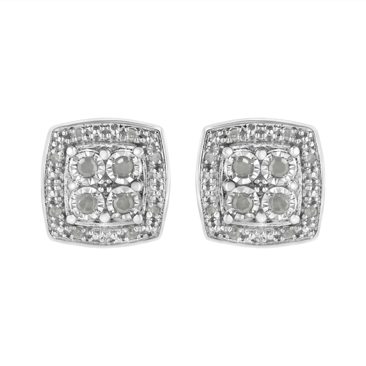 .925 Sterling Silver 1/4 cttw Round Cut Diamond Square Shape Milgrain Stud Earrings (I-J Color, I3 Clarity)