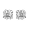 Sterling Silver Round Cut Diamond Square Stud Earrings (0.04 cttw, H-I Color, I2-I3 Clarity)
