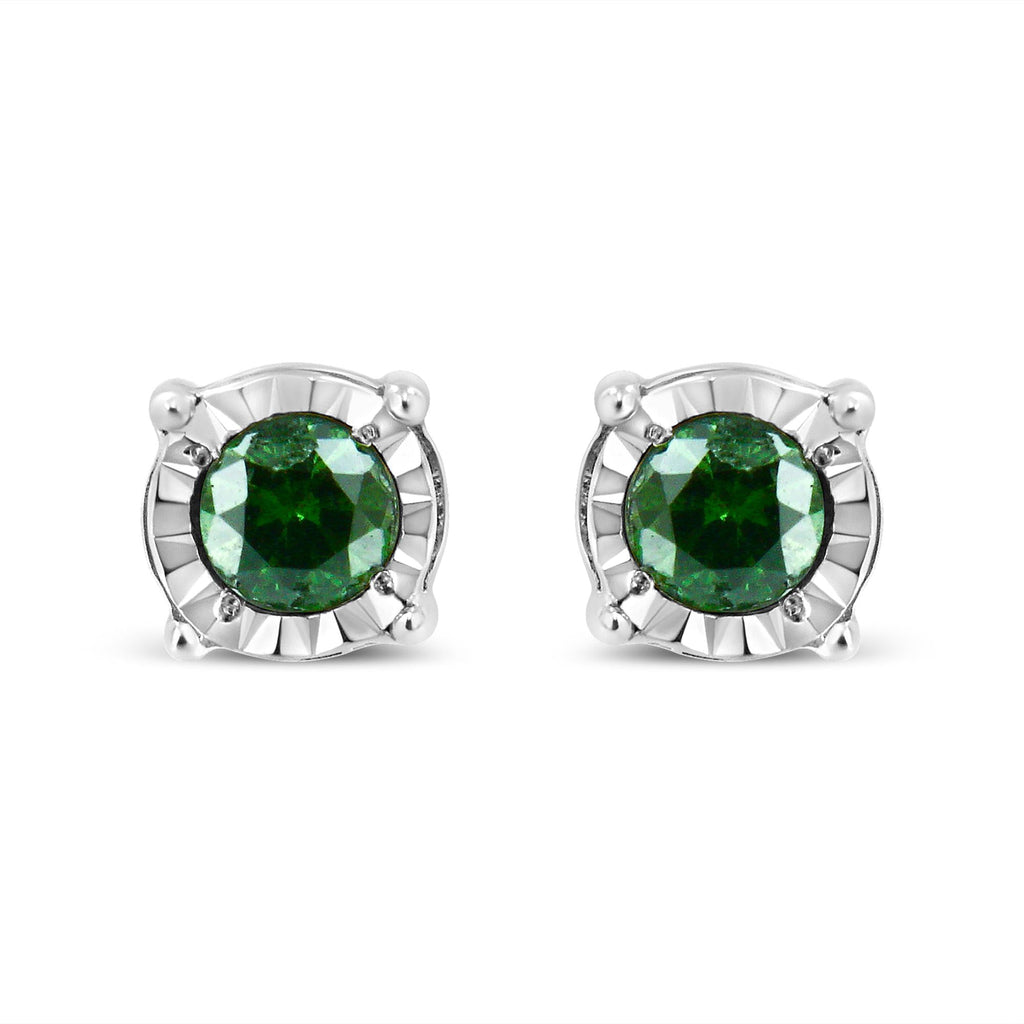 Sterling Silver Rose Cut Treated Green Diamond Solitaire Stud Earrings (0.25 cttw, Green Color, I2-I3 Clarity)