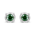 Sterling Silver Rose Cut Treated Green Diamond Solitaire Stud Earrings (0.25 cttw, Green Color, I2-I3 Clarity)