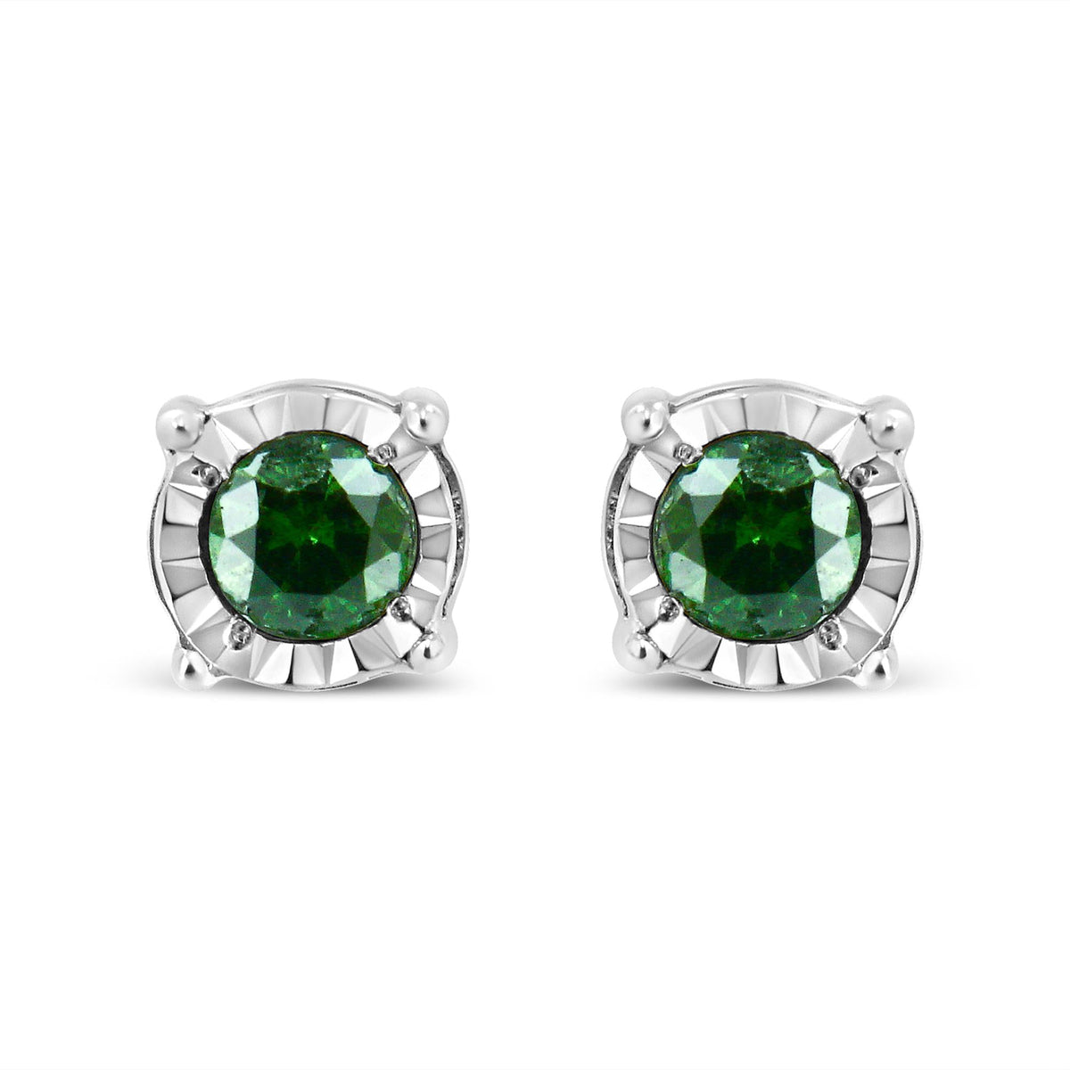 Sterling Silver Rose Cut Treated Green Diamond Solitaire Stud Earrings (0.25 cttw, Green Color, I2-I3 Clarity)