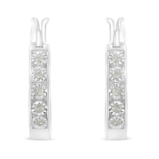 .925 Sterling Silver 1/10 Cttw Miracle Set Diamond Full Circle Hoop Earrings (I-J Color, I3 Clarity) 
