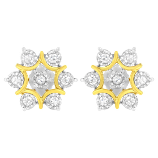 10K Yellow Gold Plated .925 Sterling Silver 1/4 Cttw Miracle Set Round-Cut Diamond Floral Earring (I-J Color, I2-I3 Clarity)