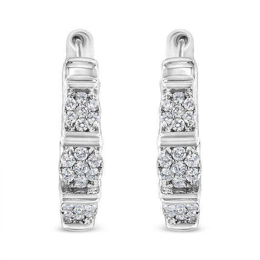 .925 Sterling Silver 1/2 cttw Round-Cut Diamond Floral Cluster Hoop Earring (I-J Color, I2-I3 Clarity)