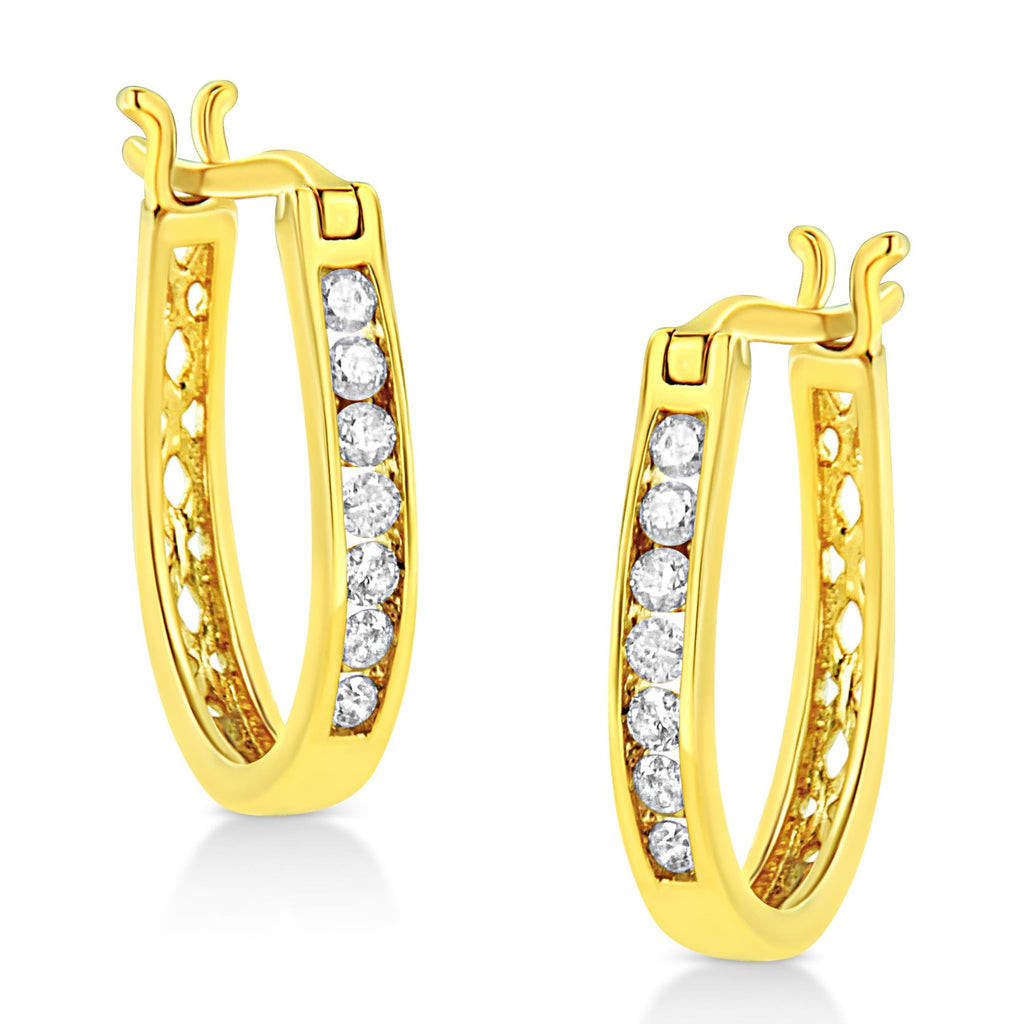14K Yellow Gold Plated .925 Sterling Silver 1/4 Cttw Diamond Leverback 3/4 Inch Hoop Earrings (K-L Color, I2-I3 Clarity)