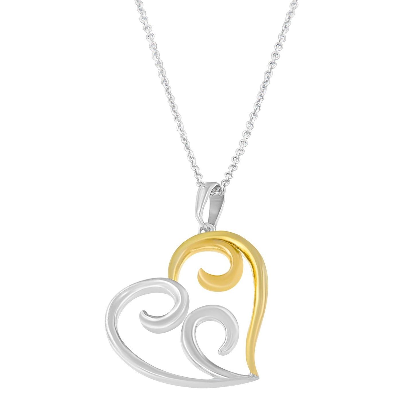 10K Yellow Gold Over .925 Sterling Silver Open Heart with Swirls 18in Box Chain Pendant Necklace