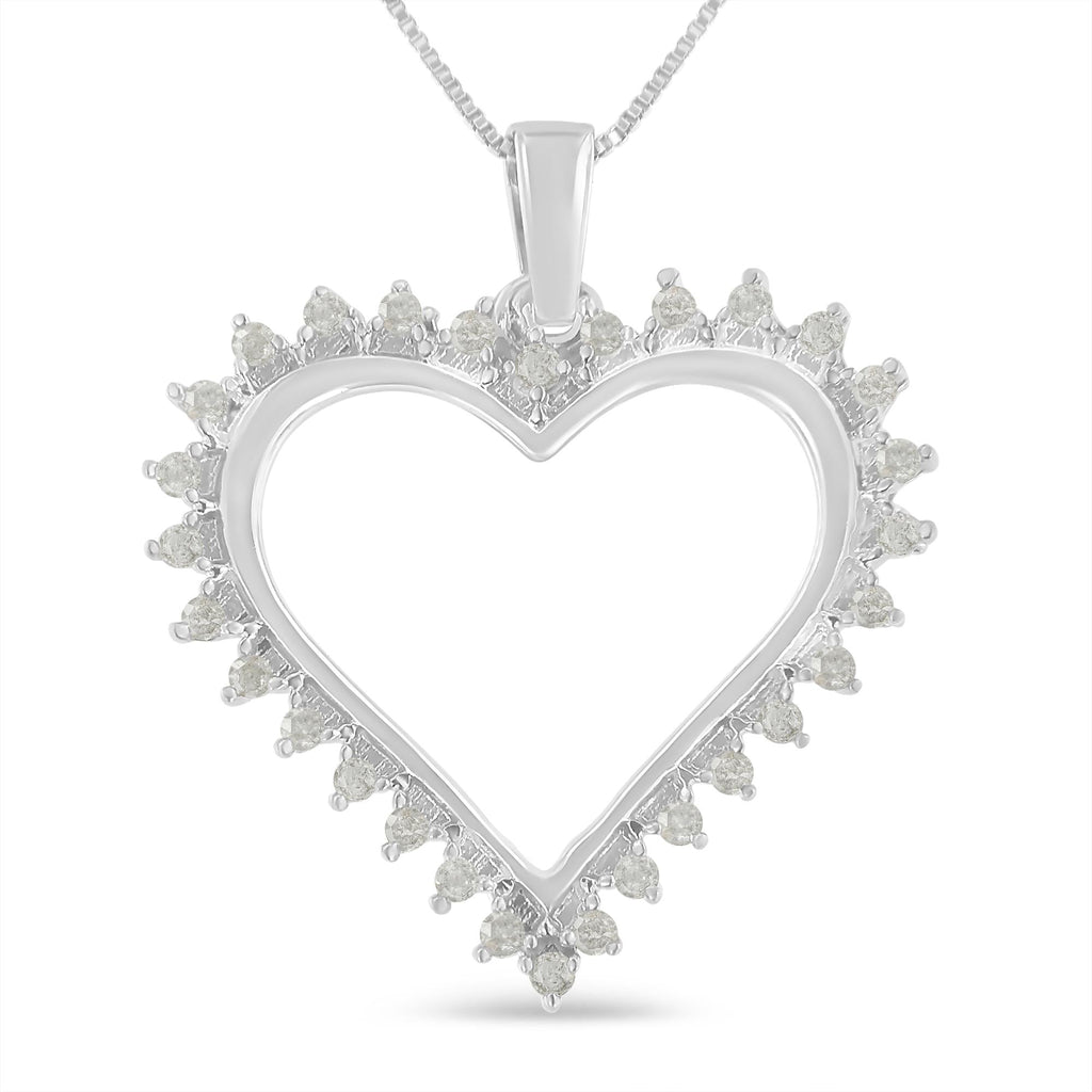 .925 Sterling Silver 1/4 cttw 3-Prong Diamond Open Heart 18in Pendant Necklace (I-J Color, I3 Clarity)