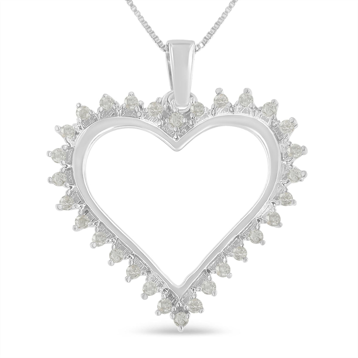 .925 Sterling Silver 1/4 cttw 3-Prong Diamond Open Heart 18in Pendant Necklace (I-J Color, I3 Clarity)