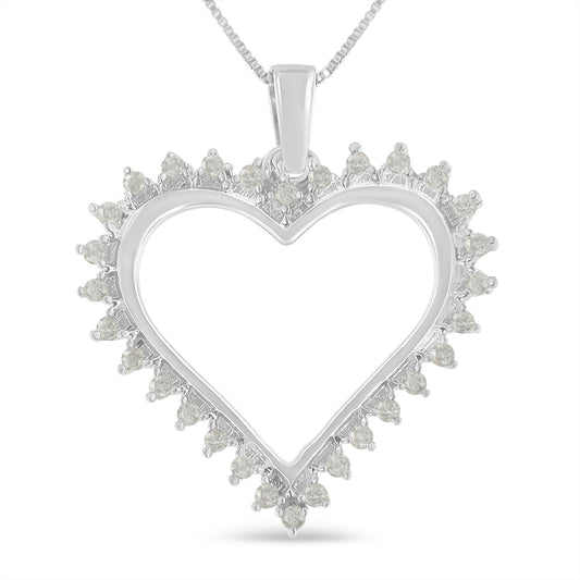 .925 Sterling Silver 1/4 cttw 3-Prong Diamond Open Heart 18in Pendant Necklace (I-J Color, I3 Clarity)