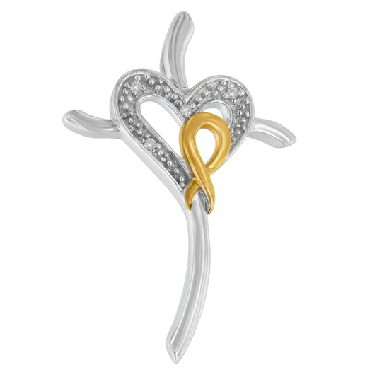10K Yellow and White Gold Plated .925 Sterling Silver 1/25 Cttw Diamond Heart-Cross 18in Pendant Necklace (H-I Color, I2-I3 Clarity)