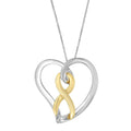 14K Gold and Silver Heart Bow Pendant Necklace