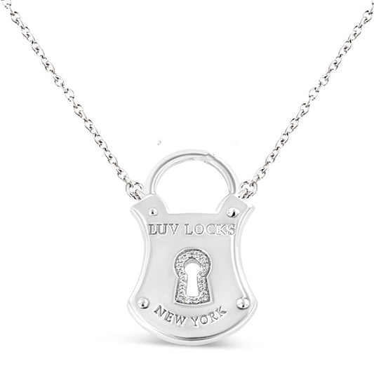 .925 Sterling Silver 1/10 Cttw Diamond Lock Pendant 18in Necklace (H-I Color, I1-I2 Clarity)