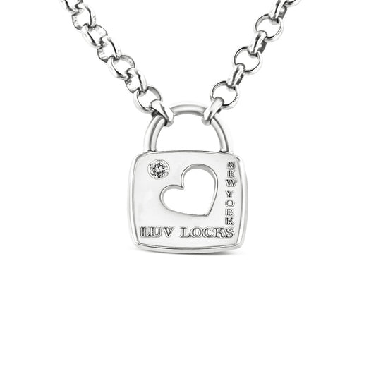 .925 Sterling Silver Diamond Accent Open Heart Love Lock Pendant 18in Necklace (I2-I3 Clarity, H-I Color)
