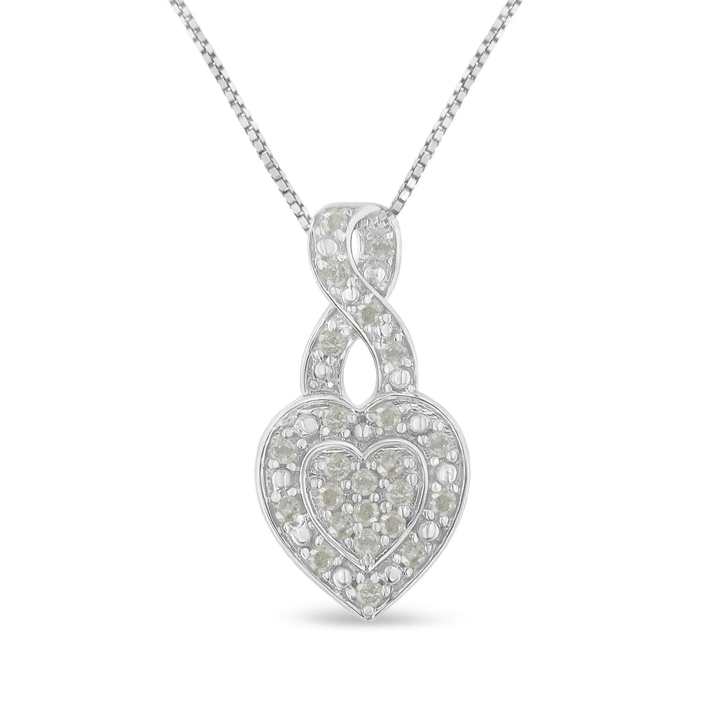 .925 Sterling Silver 1/3 Cttw Diamond Awareness Ribbon Halo Heart 18in Pendant Necklace (I-J Color, I2-I3 Clarity)