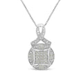 .925 Sterling Silver 1/3 cttw Diamond Ribbon and Circle Cluster 18in Pendant Necklace (I-J Color, I3 Clarity)