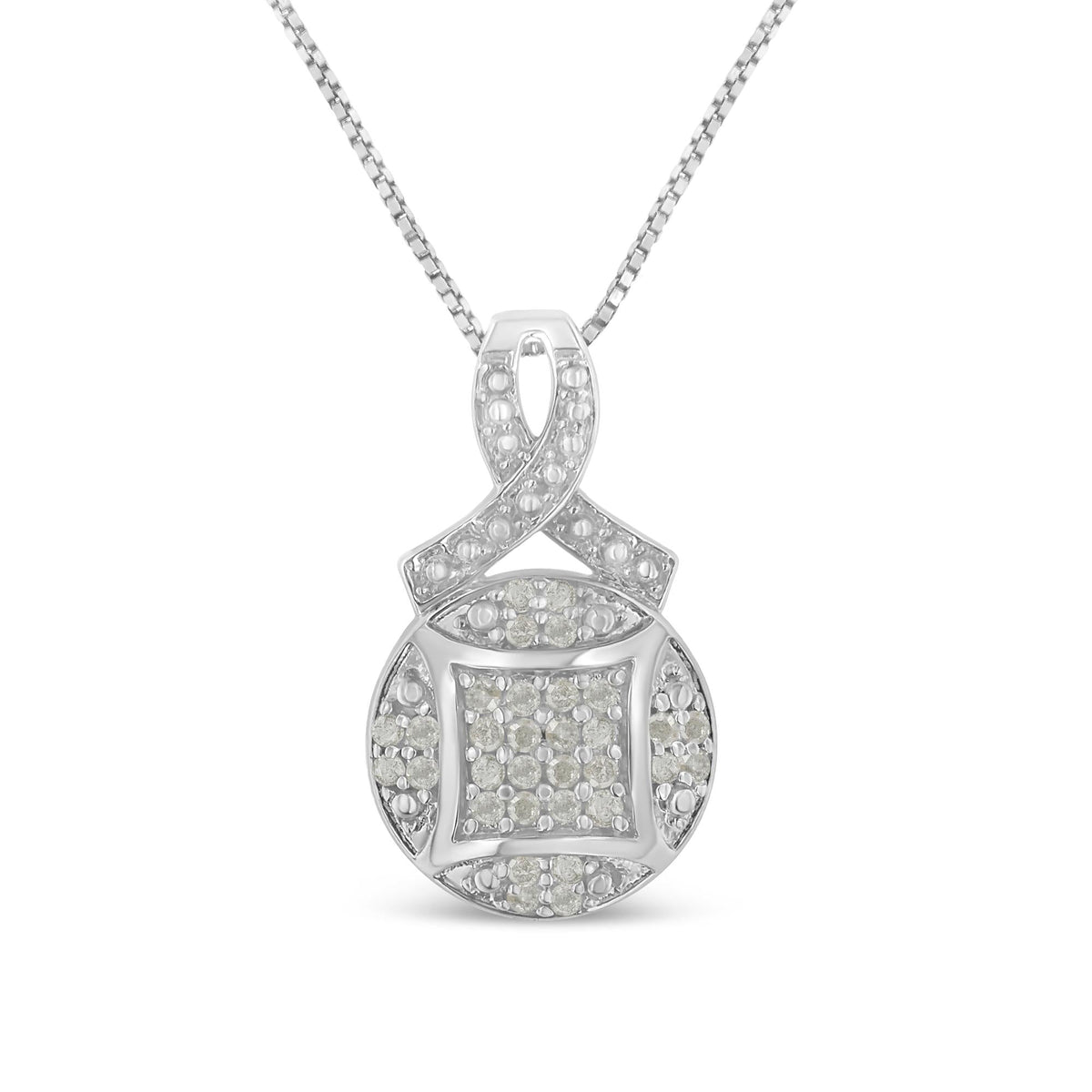 .925 Sterling Silver 1/3 cttw Diamond Ribbon and Circle Cluster 18in Pendant Necklace (I-J Color, I3 Clarity)