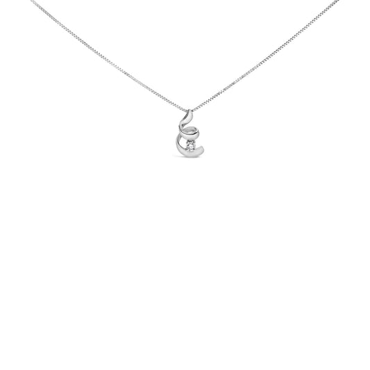 10K White Gold 1/10 Cttw Diamond Solitaire Spiral 18in Pendant Necklace (I-J Color, I2-I3 Clarity)