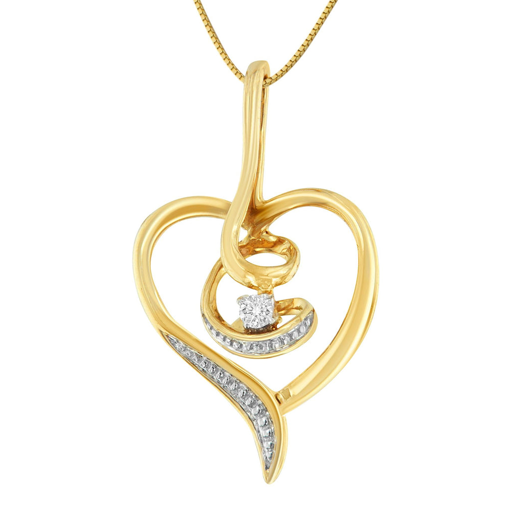 Espira 10K Yellow Gold .03 Cttw Diamond-Accented Round-Cut Diamond Swirl Open Heart 18in Pendant Necklace (I-J Color, I2-I3 Clarity)