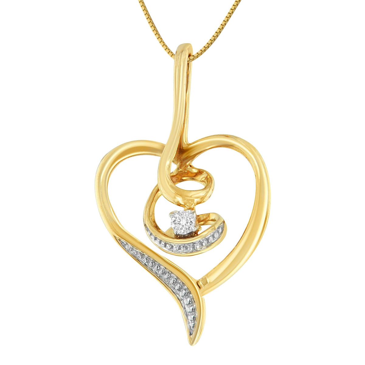 Espira 10K Yellow Gold .03 Cttw Diamond-Accented Round-Cut Diamond Swirl Open Heart 18in Pendant Necklace (I-J Color, I2-I3 Clarity)