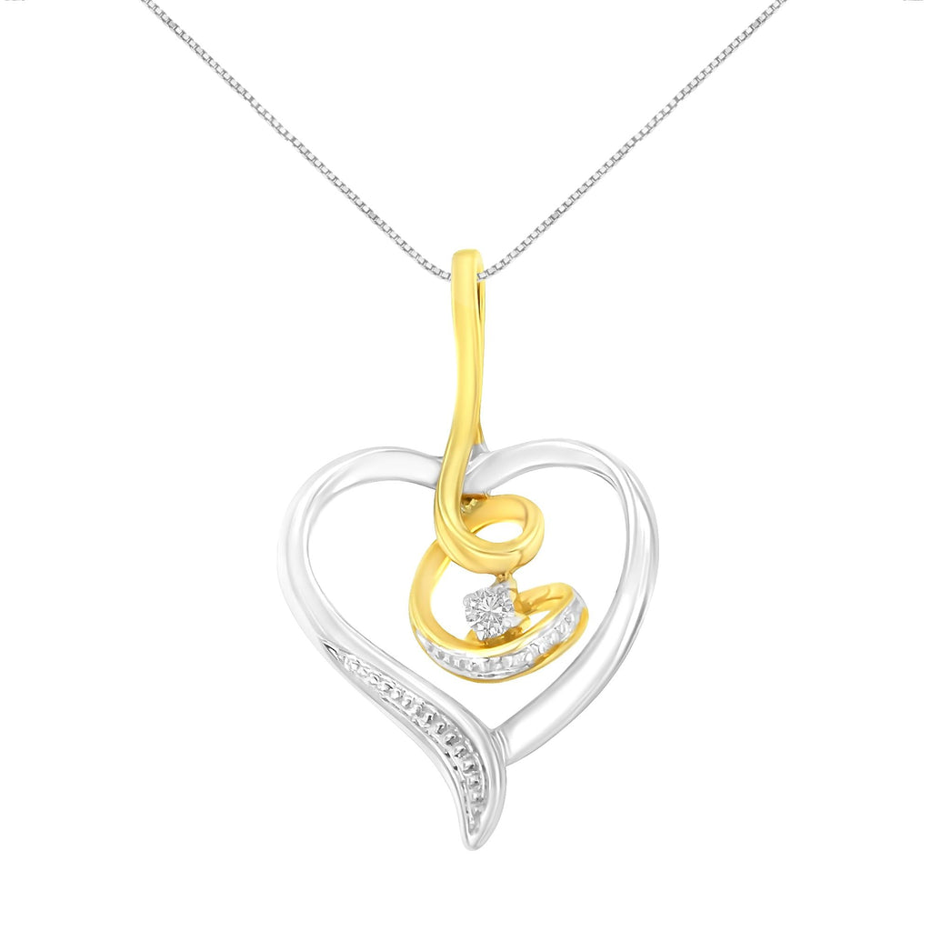 Espira 10K Two-Tone Yellow & White Gold .03 Cttw Diamond-Accented Round-Cut Diamond Swirl Open Heart 18in Pendant Necklace (I-J Color, I2-I3 Clarity)