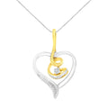 Espira 10K Two-Tone Yellow & White Gold .03 Cttw Diamond-Accented Round-Cut Diamond Swirl Open Heart 18in Pendant Necklace (I-J Color, I2-I3 Clarity)