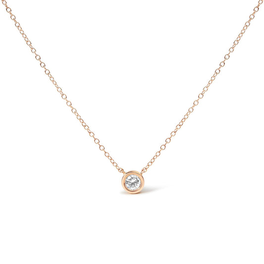 10K Gold 1/10 Carat Round Brilliant-Cut Diamond Modern Bezel-Set Solitaire 16in-18in Pendant Necklace