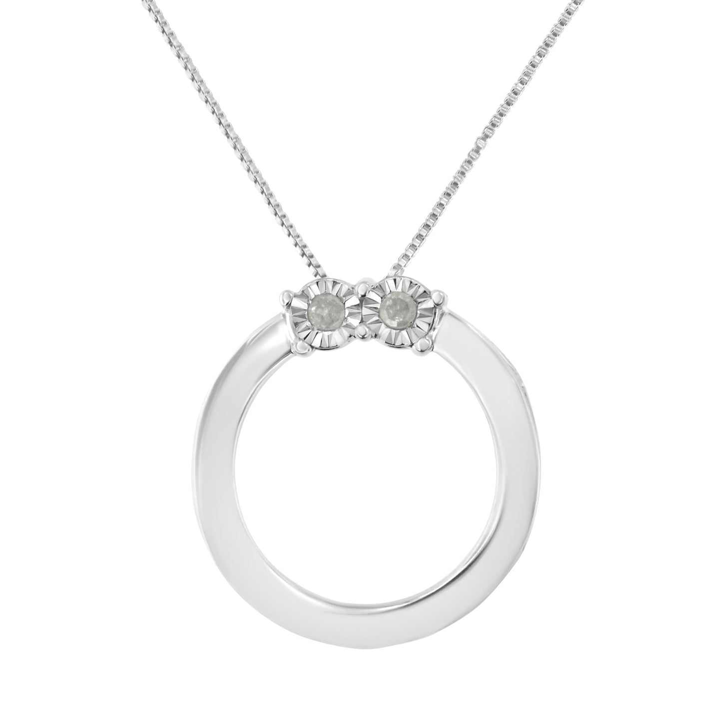 .925 Sterling Silver 1/10 Cttw Diamond Miracle-Set 2 Stone 'Together Forever' Open Circle 18in Box Chain Pendant Necklace (I-J Color, I2-I3 Clarity)
