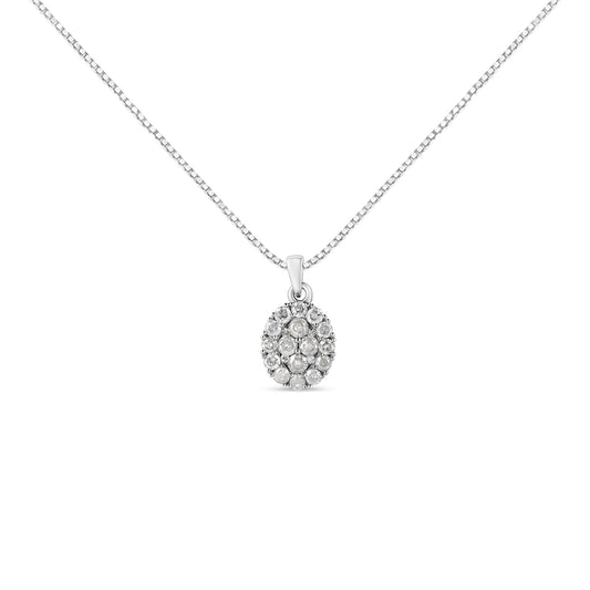 .925 Sterling Silver 1 1/2 Cttw Diamond Oval Cluster Pendant Necklace (I-J Color, I2-I3 Clarity) - 18in